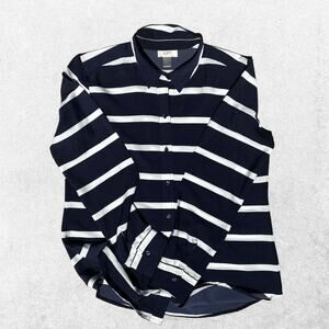 LOFT Navy & White Striped Silk Blouse  🤍💙